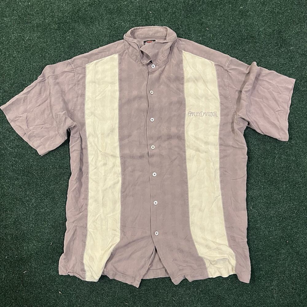 Harley Davidson Mens XL Silk Button Up Shirt Jacquard Pattern Embroidered